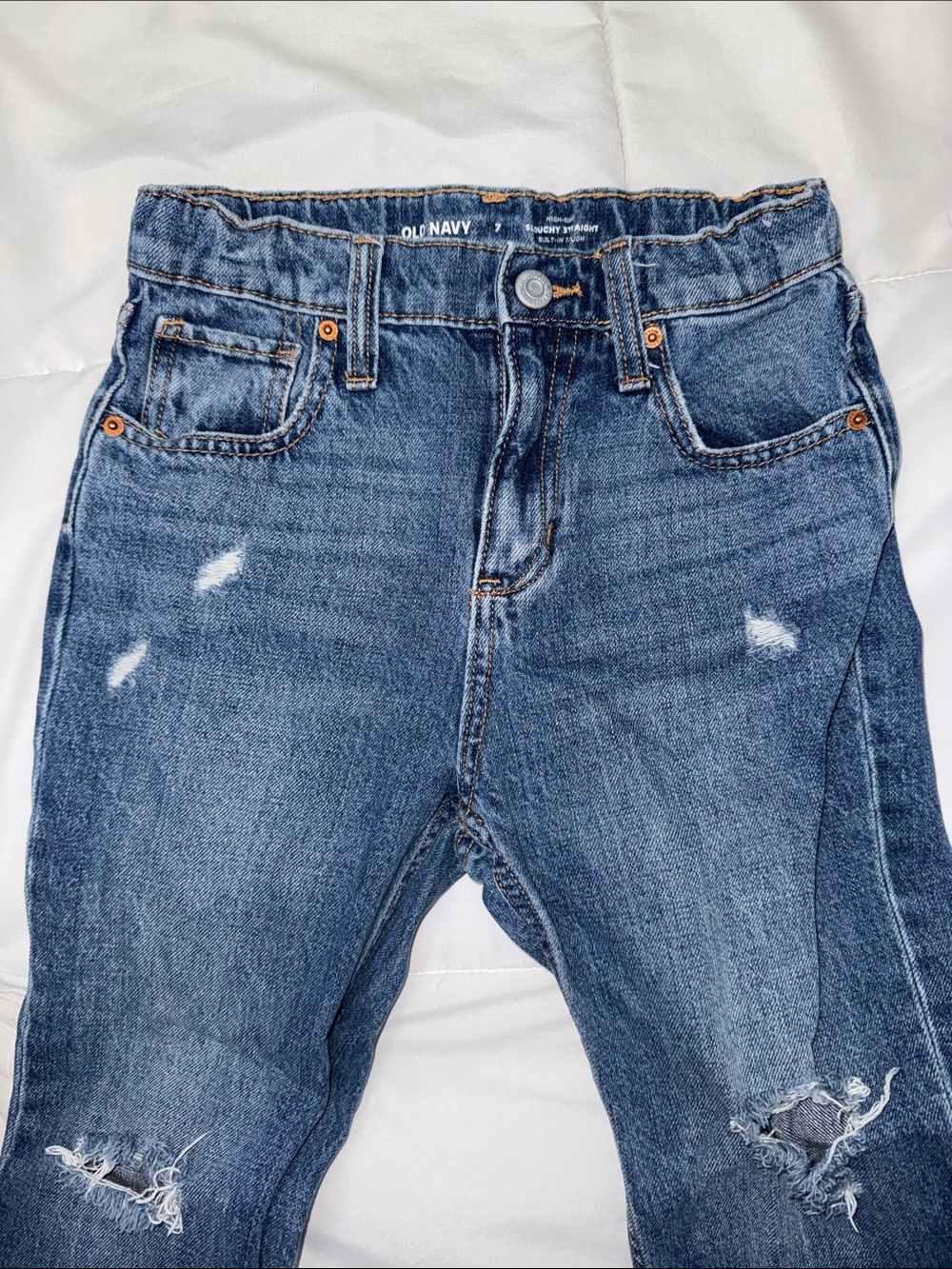 Old Navy Blue Straight Jeans with Light Distressing
